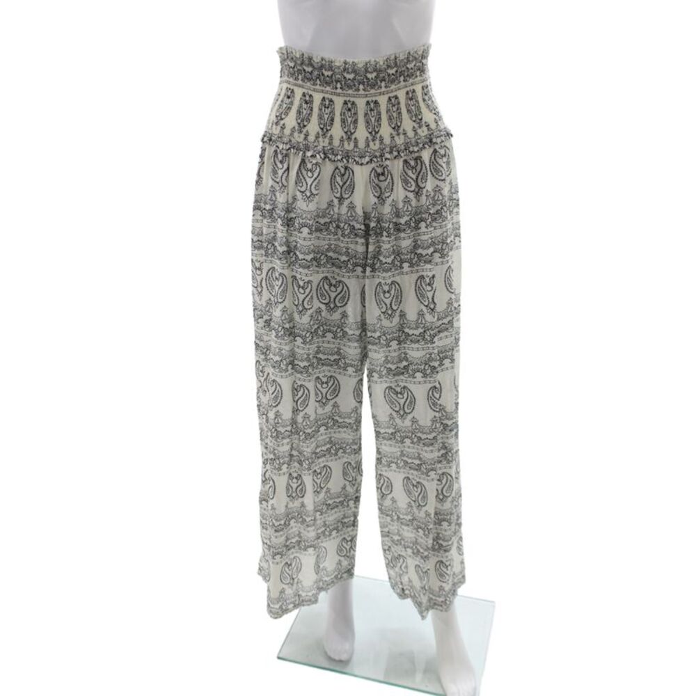 Tory Burch Women Harem Pants White Paisley Cotton Bohemian Size M